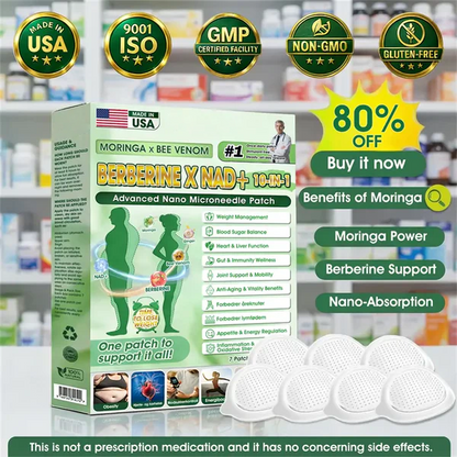 🧑‍⚕️Moringa · Berberine × NAD+ 𝟏𝟎-𝐢𝐧-𝟏 𝐀𝐝𝐯𝐚𝐧𝐜𝐞𝐝 𝐍𝐚𝐧𝐨 𝐌𝐢𝐜𝐫𝐨𝐧𝐞𝐞𝐝𝐥𝐞 𝐏𝐚𝐭𝐜𝐡 — 𝐎𝐧𝐜𝐞 𝐃𝐚𝐢𝐥𝐲, 𝐕𝐢𝐬𝐢𝐛𝐥𝐞 𝐑𝐞𝐬𝐮𝐥𝐭𝐬 𝐢𝐧 𝟕 𝐃𝐚𝐲𝐬