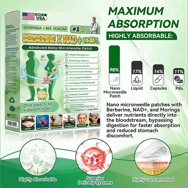 🧑‍⚕️Moringa · Berberine × NAD+ 𝟏𝟎-𝐢𝐧-𝟏 𝐀𝐝𝐯𝐚𝐧𝐜𝐞𝐝 𝐍𝐚𝐧𝐨 𝐌𝐢𝐜𝐫𝐨𝐧𝐞𝐞𝐝𝐥𝐞 𝐏𝐚𝐭𝐜𝐡 — 𝐎𝐧𝐜𝐞 𝐃𝐚𝐢𝐥𝐲, 𝐕𝐢𝐬𝐢𝐛𝐥𝐞 𝐑𝐞𝐬𝐮𝐥𝐭𝐬 𝐢𝐧 𝟕 𝐃𝐚𝐲𝐬