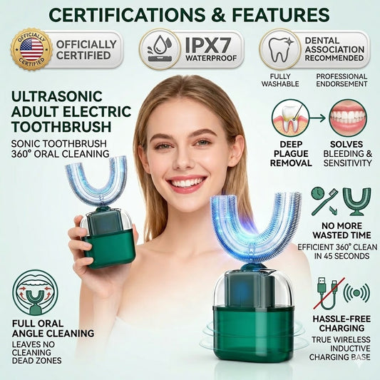 Ultrasonic Adult Electric Toothbrush，Sonic Toothbrush 360° Oral Cleaning Wireless Charging